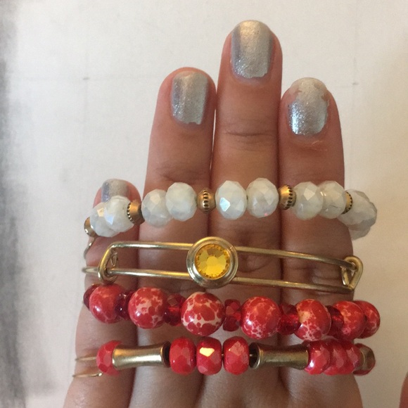 Alex and Ani Red and Gold Bracelets (4) - Picture 2 of 6